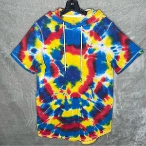Handmade Tie Dye Short Sleeve Hoodie Front Pocket Pullover Size Small